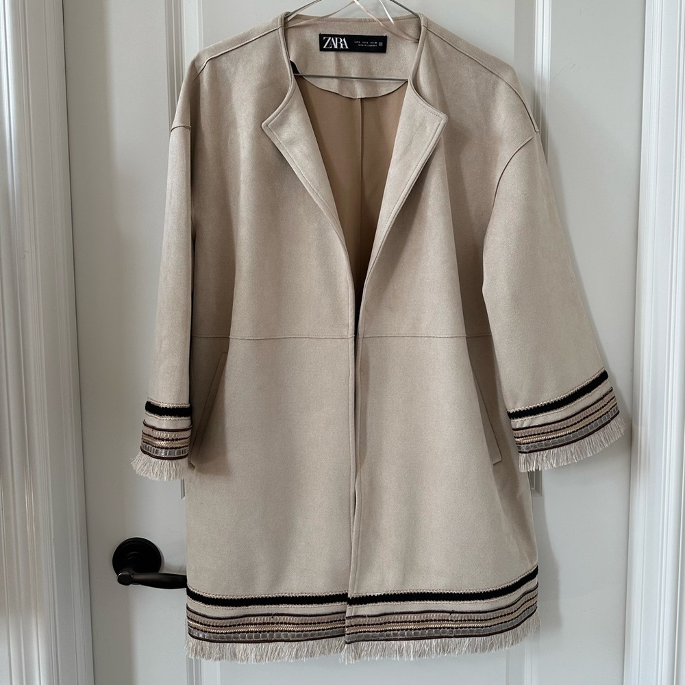 Zara Beige Women's Jacket with Black Accents